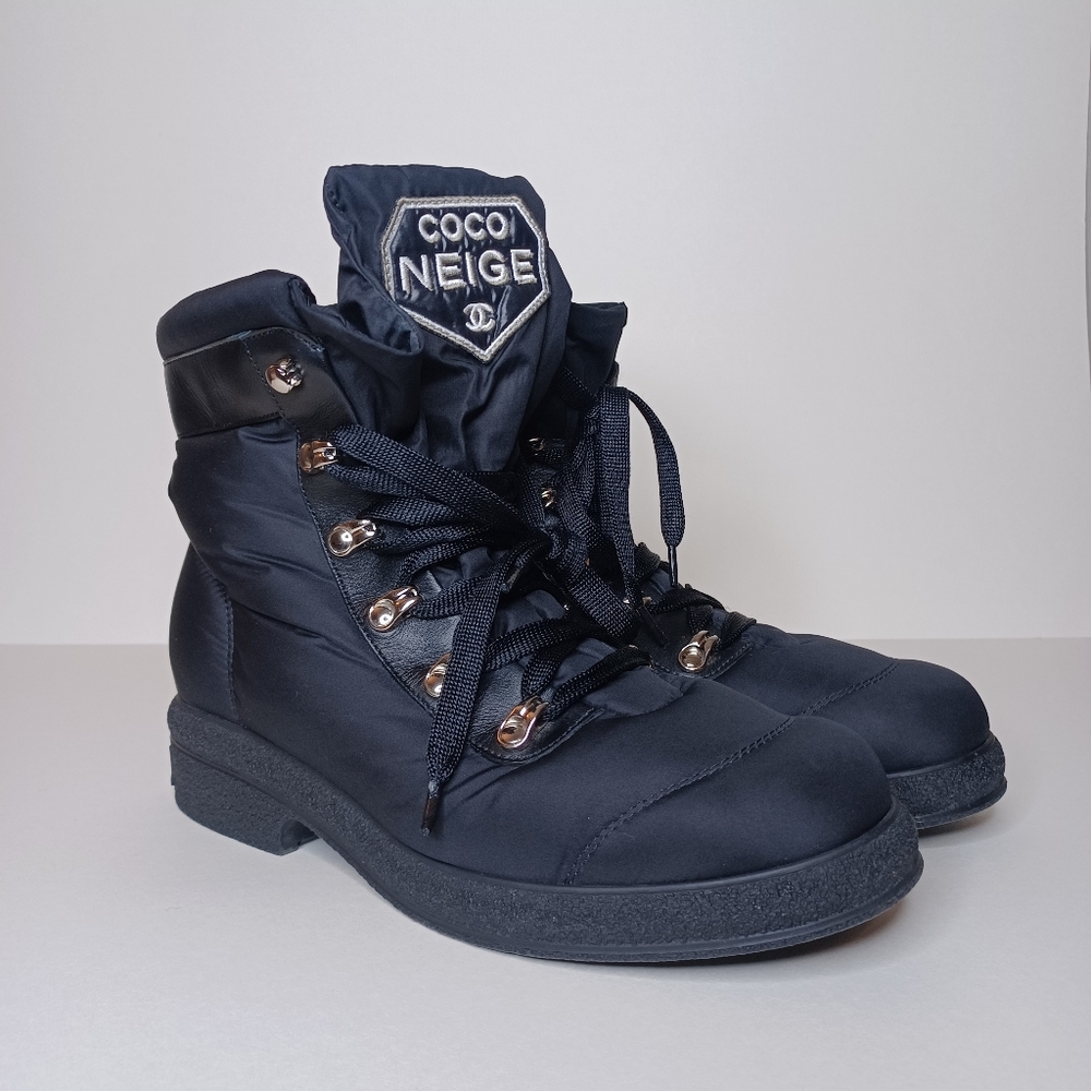 Chanel Nylon Calfskin Womens Coco Neige  Boots